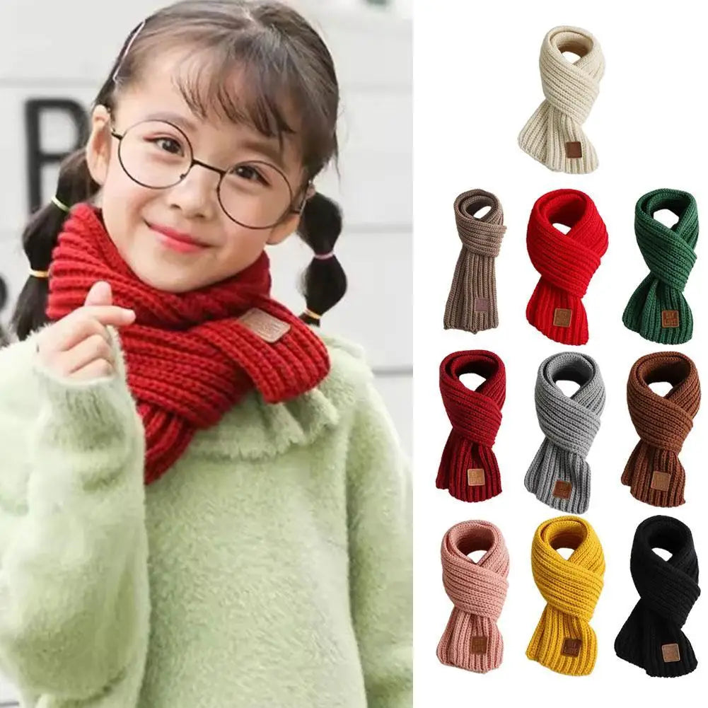 Kids Knitted Warm Scarf Thick Cold Resistant Solid Color Soft Short Style Lovely Scarf Christmas Gift Green Scarf Accessories