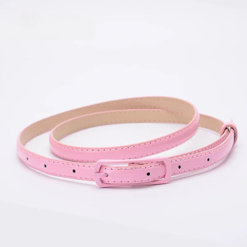 Children Candy Color Belts 1.2cm Super-thin PU Waistbands Simple Solid Color Casual Belts Girl Apparel Accessories