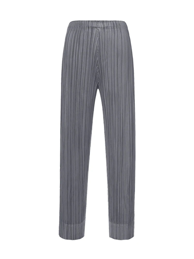 Miyake Pleated Simple Casual Ankle-Length Pants Spring Summer Autumn Pencil Pants Korean Fashion Women Basics Trousers In Stock