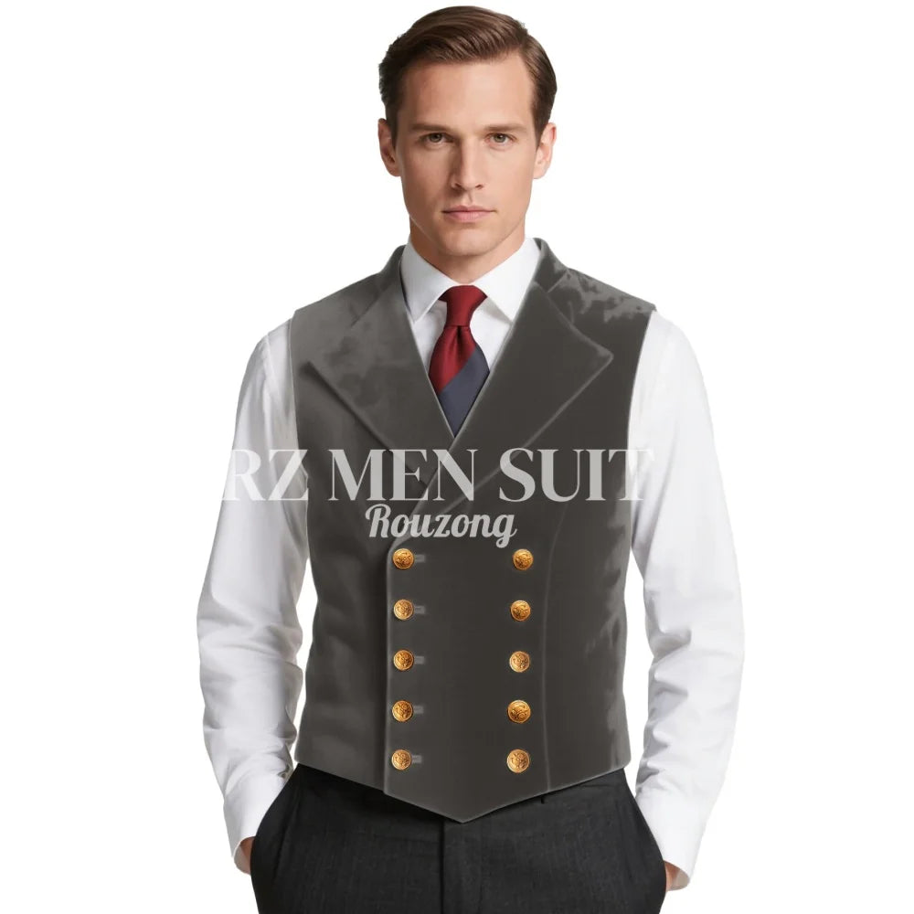 Mens Velvet Suit Vest Retro Lapel Double Breasted Tuxedo Vests Victorian Formal Waistcoat chaleco hombre