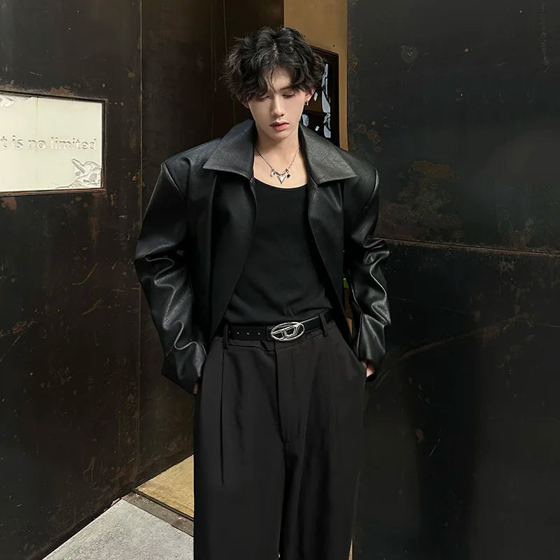 Handsome Fashion No Buttons PU Leather Jacket Men's Women's Motorcycle Faux Leather Jacket Spring Autumn Leather Coat