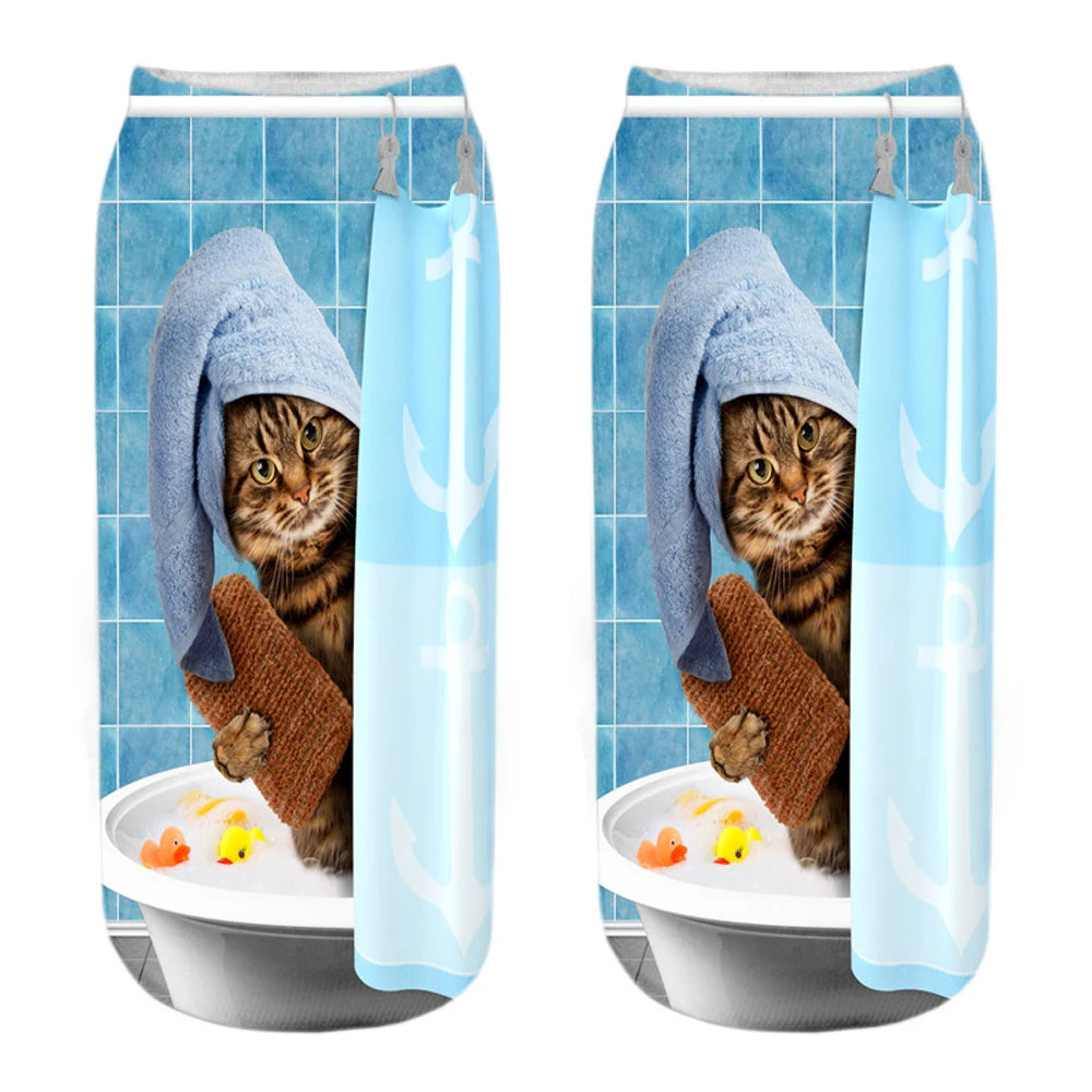 New Women Hot Sell 3D Printed Cool Fashion Funny Cats Cosplay Daily Life Story Socks Short Socks Art Novelty Xmas Gift Dropship