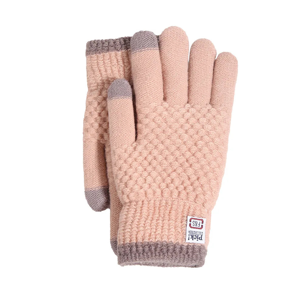 Touch Screen Gloves For Women Winter Warm And Plush Couple Jacquard Outdoor Cycling Cold Resistant Knitted Gloves Warm Simple