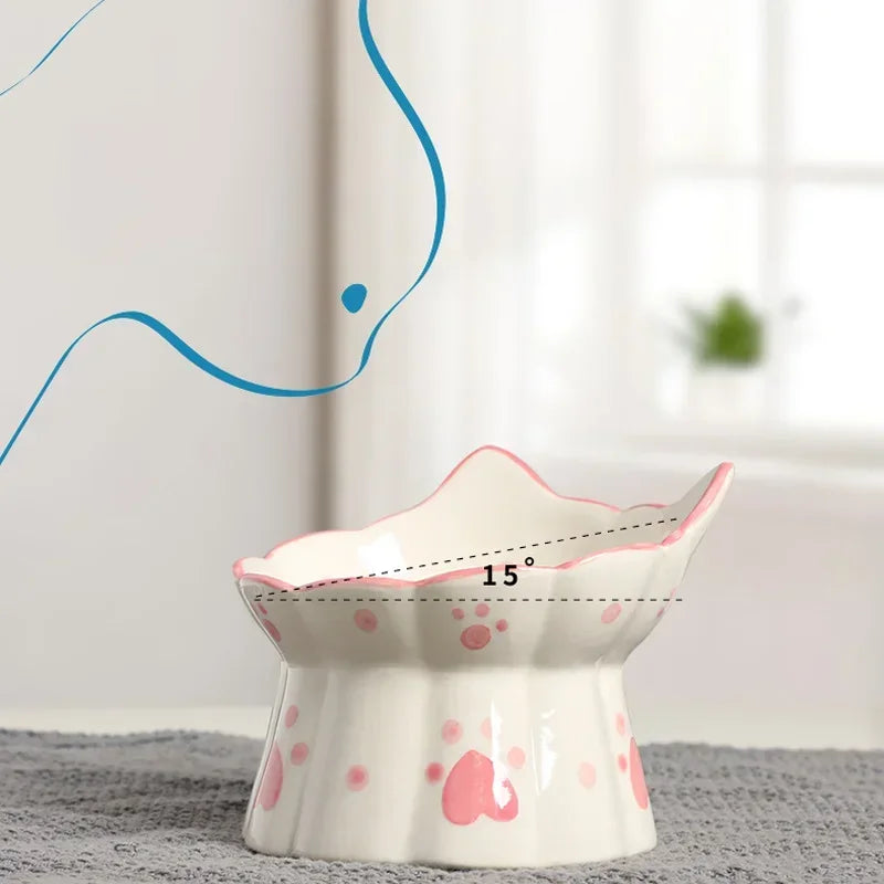 Pet Cat Ceramic Food Bowl Elevated Drinking Eating Feeders Small Puppy Dogs Snack Water Bowls Set Cats Feeding Accessories