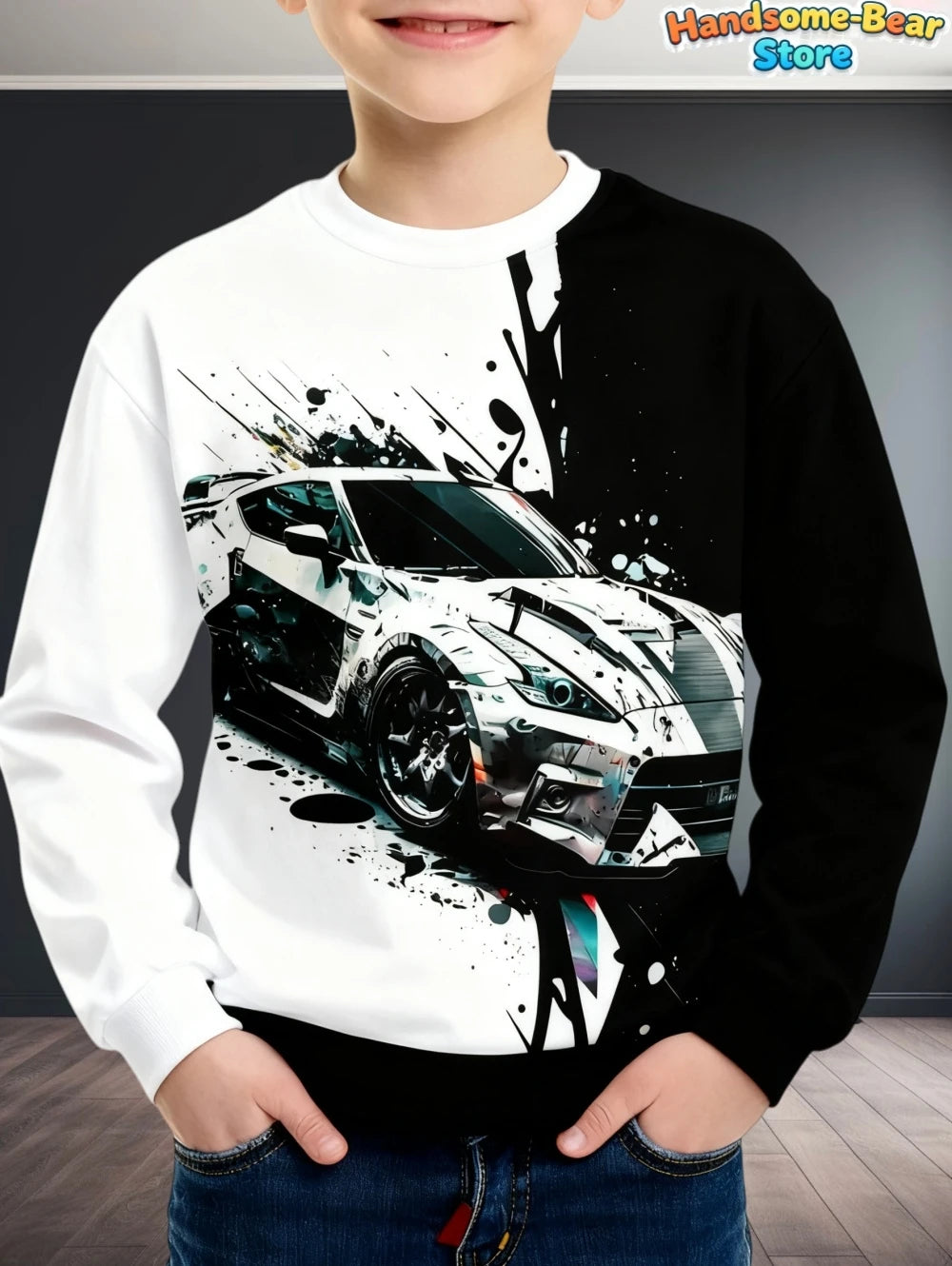 Kids Clothes Boys Sweatshirt Long Sleeve Stylish Car Racing Graphic Children Hoodies Autumn Casual Streetwear Loose Boys Clothes