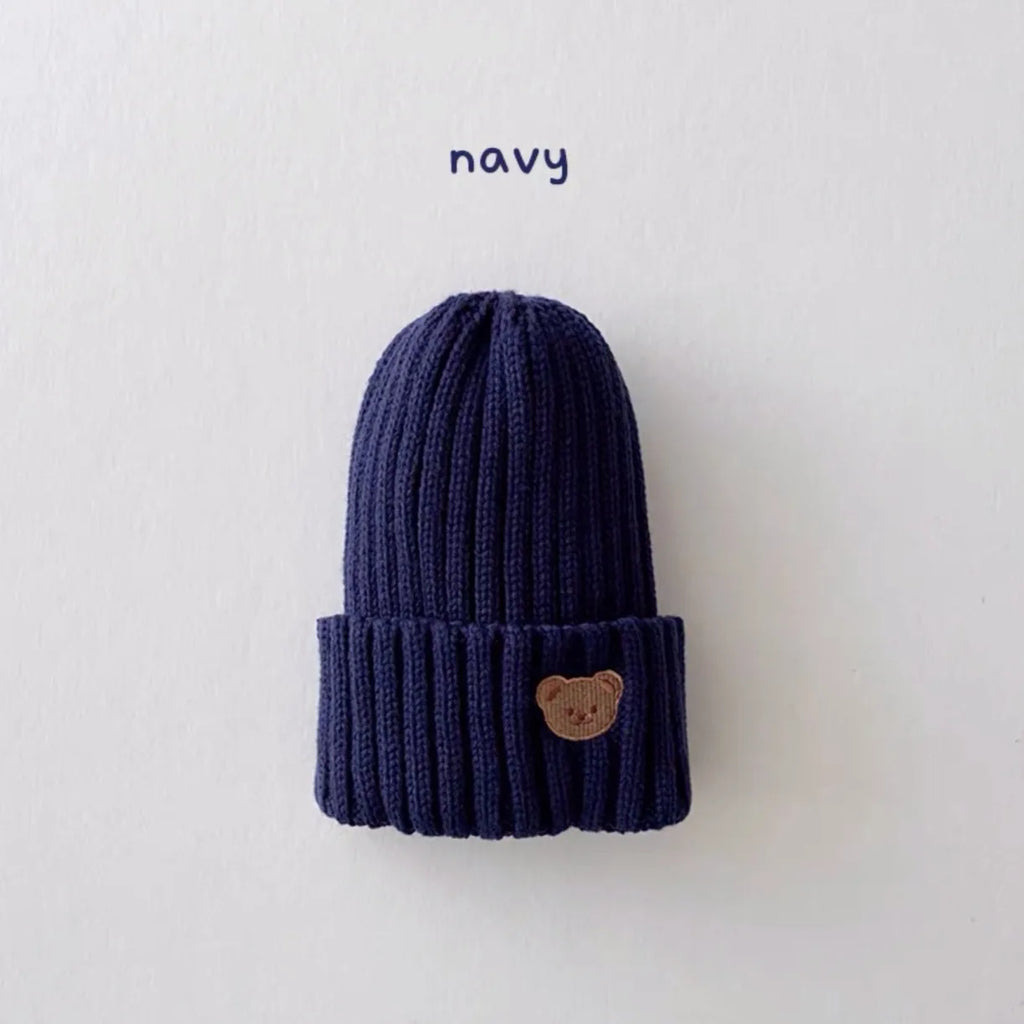 Embroidery Kids Girls Boys Beanies Caps Warm Soft Casual Autumn Winter Solid Color Baby Knitted Hats Cute Bear Hats for Children