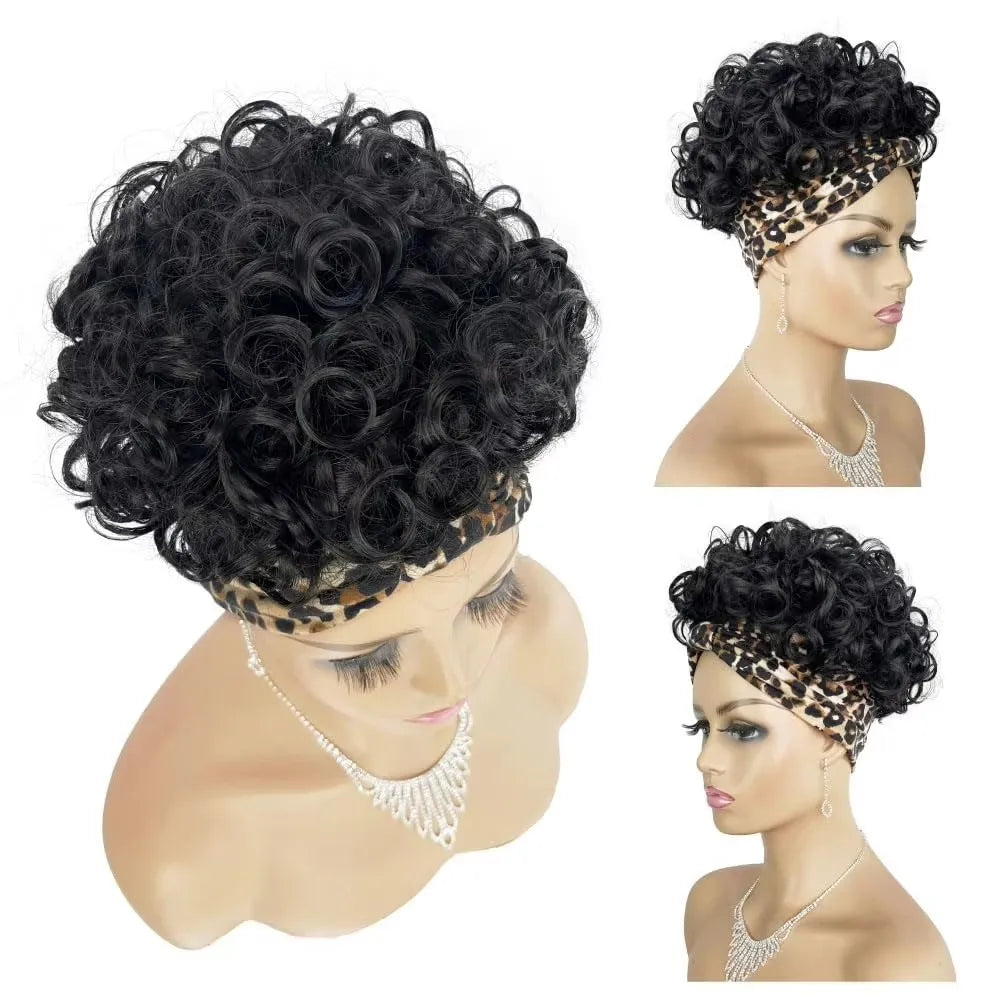 Large Curly synthetic Wigs with Headbands Attached for Women Synthitic Short Kinky Curly Wigs for Black Women With 2Secure Clips
