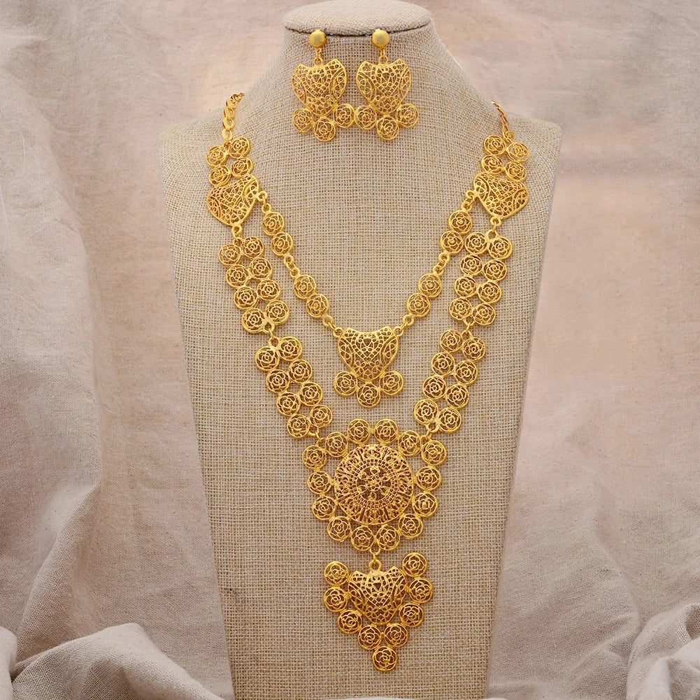 Women Jewelry Set Gold Plated High Quality Party African Bridal Flower Jewelry Set