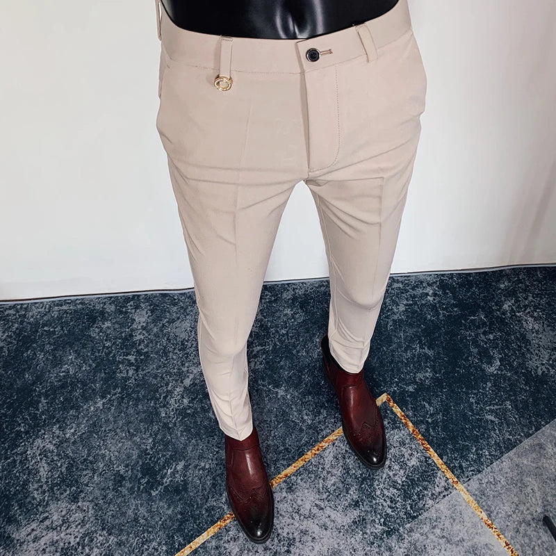 Fashion Striped Suit Pant 2022 Men Elegant Slim Fit Tight-ankle Trousers Pants Men Office Party Business Slim Fit Dress Trousers