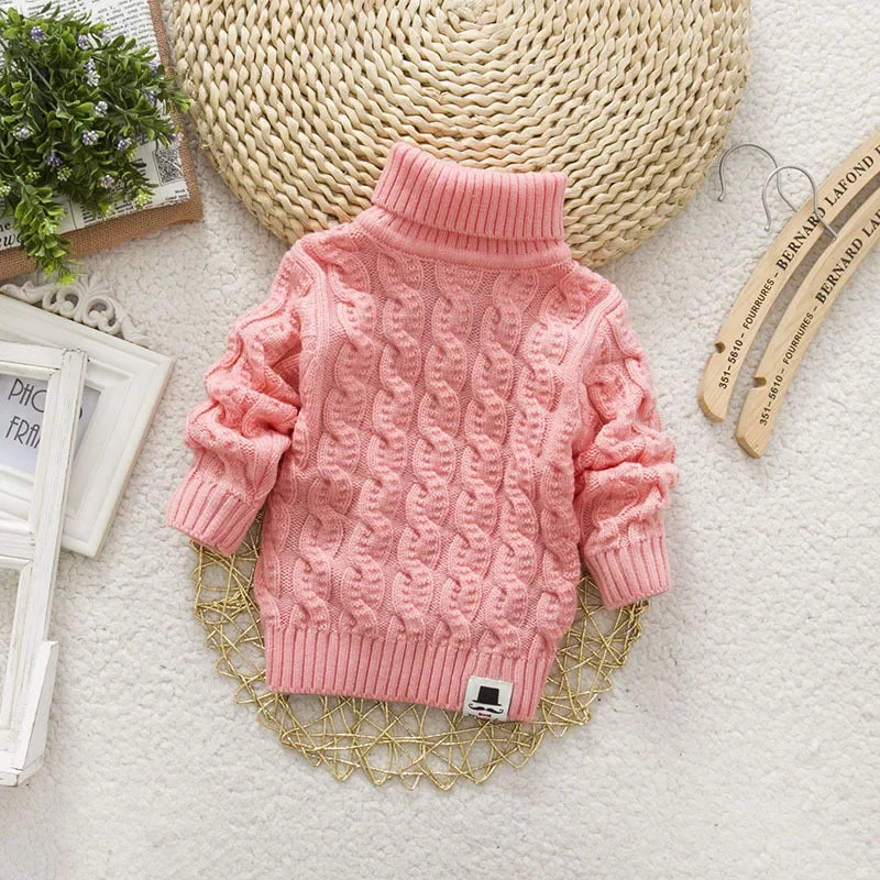DIIMUU Kids Boy Girl Sweater Knitwear Turtleneck Pullover Clothes Baby Winter Tops Solid Sweaters Children Boy Girl Warm Coat