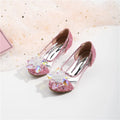 Pink Blue Princess Dance Shoes for Girls Low Heels for Kids Birthday Party Glitter Crystal Diamond Shoe Child Gown Leather Shoes