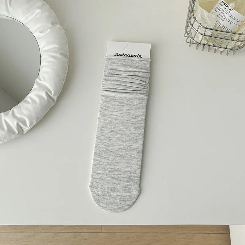 Women Socks Japanese Fashion Cotton Thin Breathable Long Socks Women Korean Style Casual Solid Color Black White Gray Socks Sox