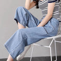 High Waist Straight Leg Jeans Women's Summer Thin Wide Leg Pants Loose Fit 9-Piece Blue Cotton Stretch Denim Small Size