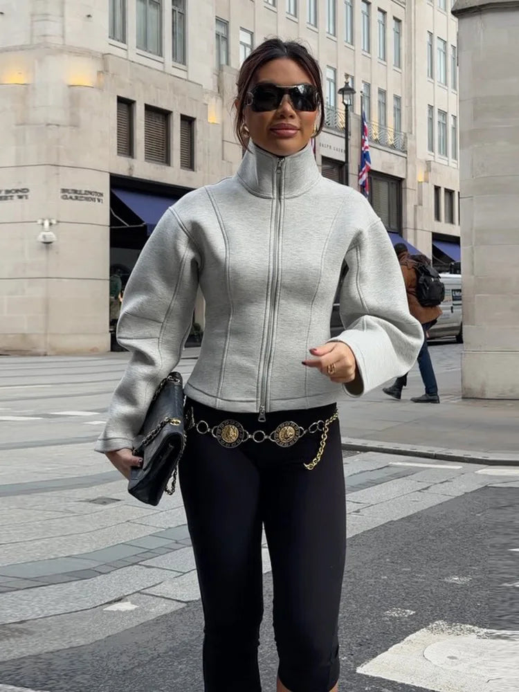 Stand Collar Waist Cinching Hoodie Coats Women Casual Long Sleeves Solid Slim Jackets Early Spring Fashion Ladies New Outerwears