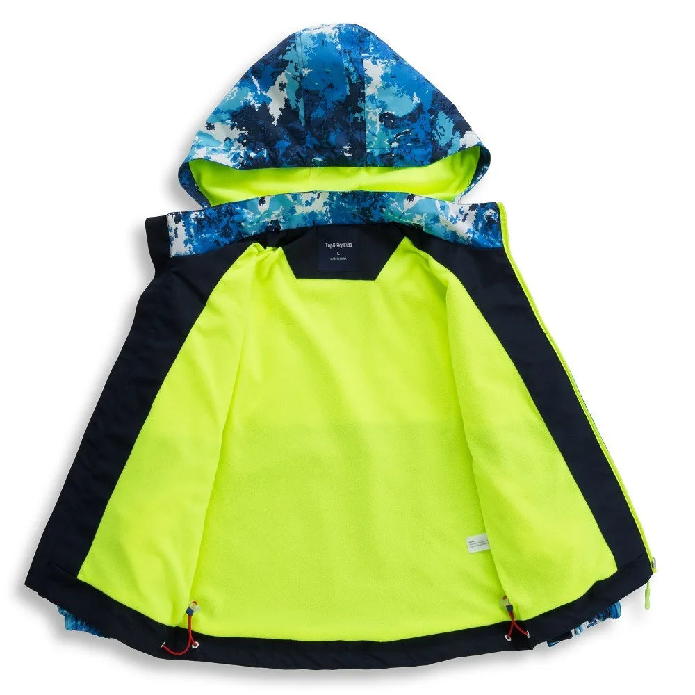 2026 Kids Waterproof Windbreaker Jacket with Hood Fleece Lined Breathable Outdoor Coat for Boys And Girls Children's Clothing