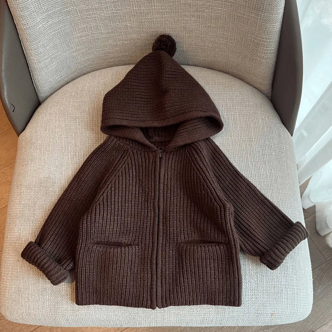 Childrens Sweater Christmas Trendy Kids Girls Knitted Cardigan Jacket Autumn Winter Boys Hooded Zipper Sweater Coat