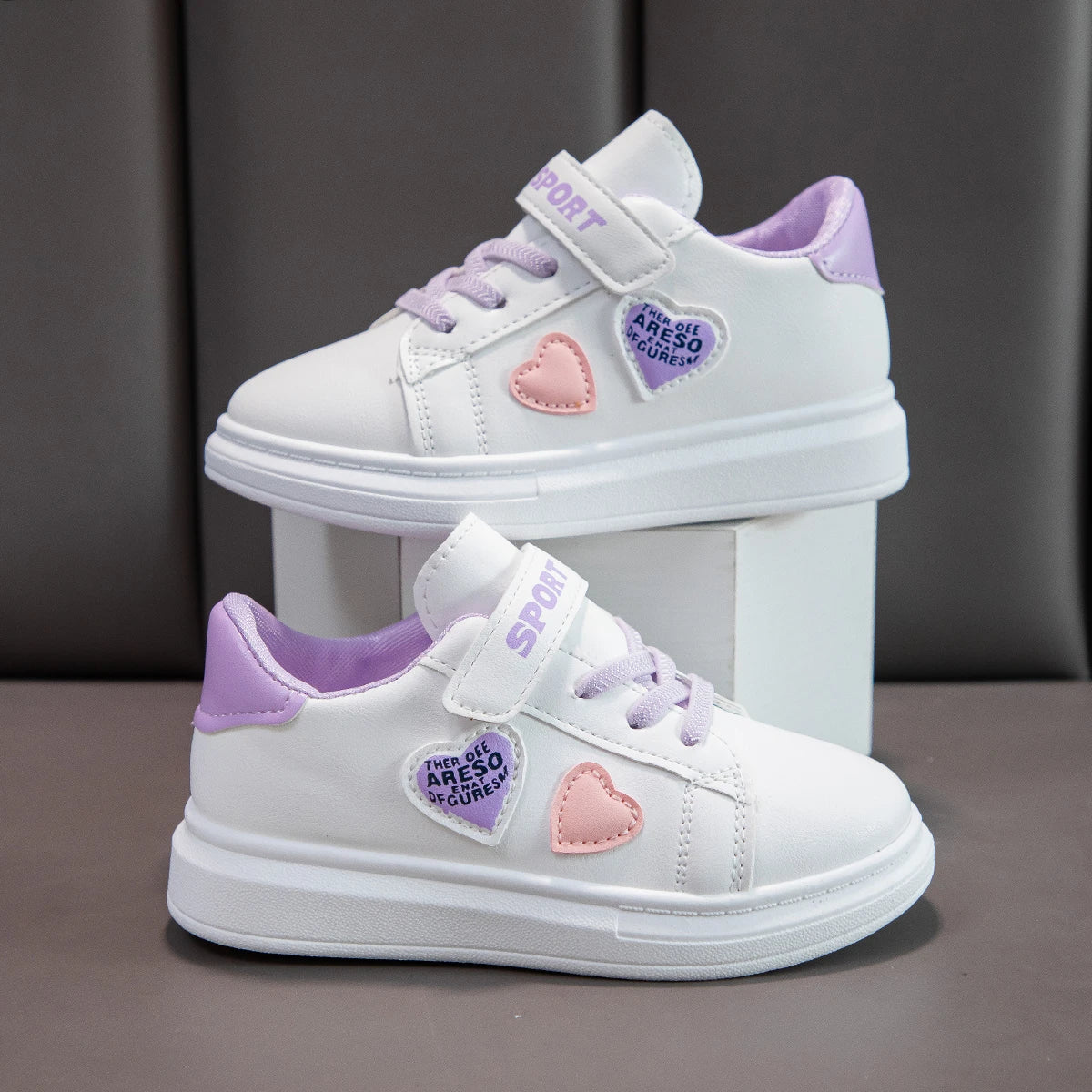 Children Sneakers 2025 New Girls Love Embroidery Casual Shoes Fashion Leather Kids School Running Sports Shoes Zapatos De Mujer