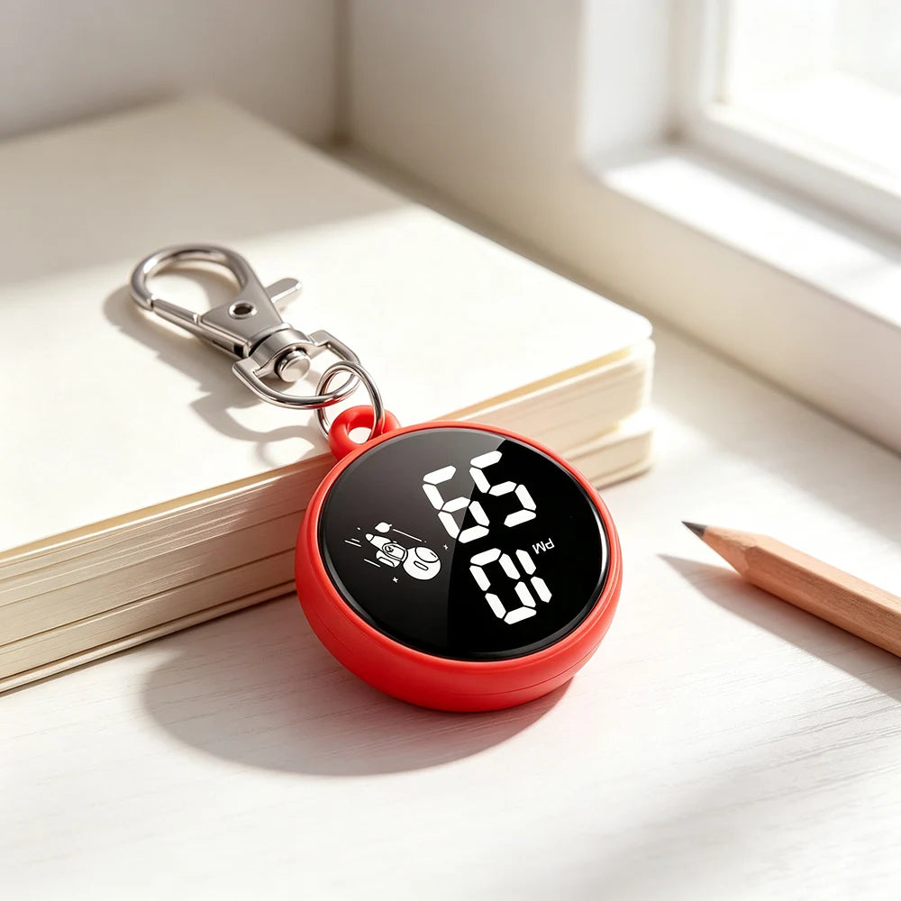 New Silent Digital Exam Keychain Watches for Kids Portable Round Hanging Backpack Large Screen Pocket Watch for Student Girls