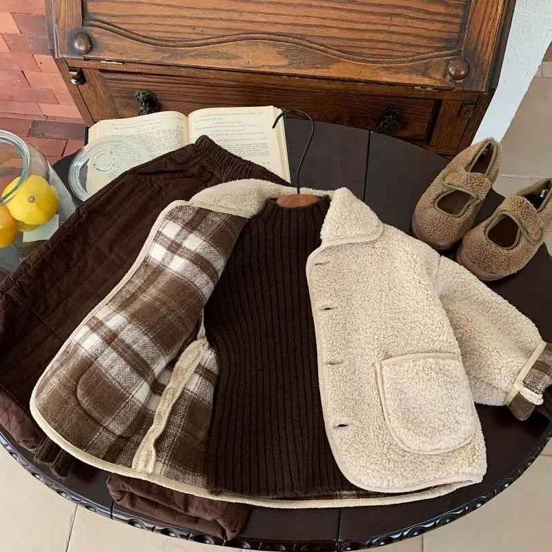 Baby Boys one-piece velvet jacket autumn and winter new style children's and girls' lapel coat