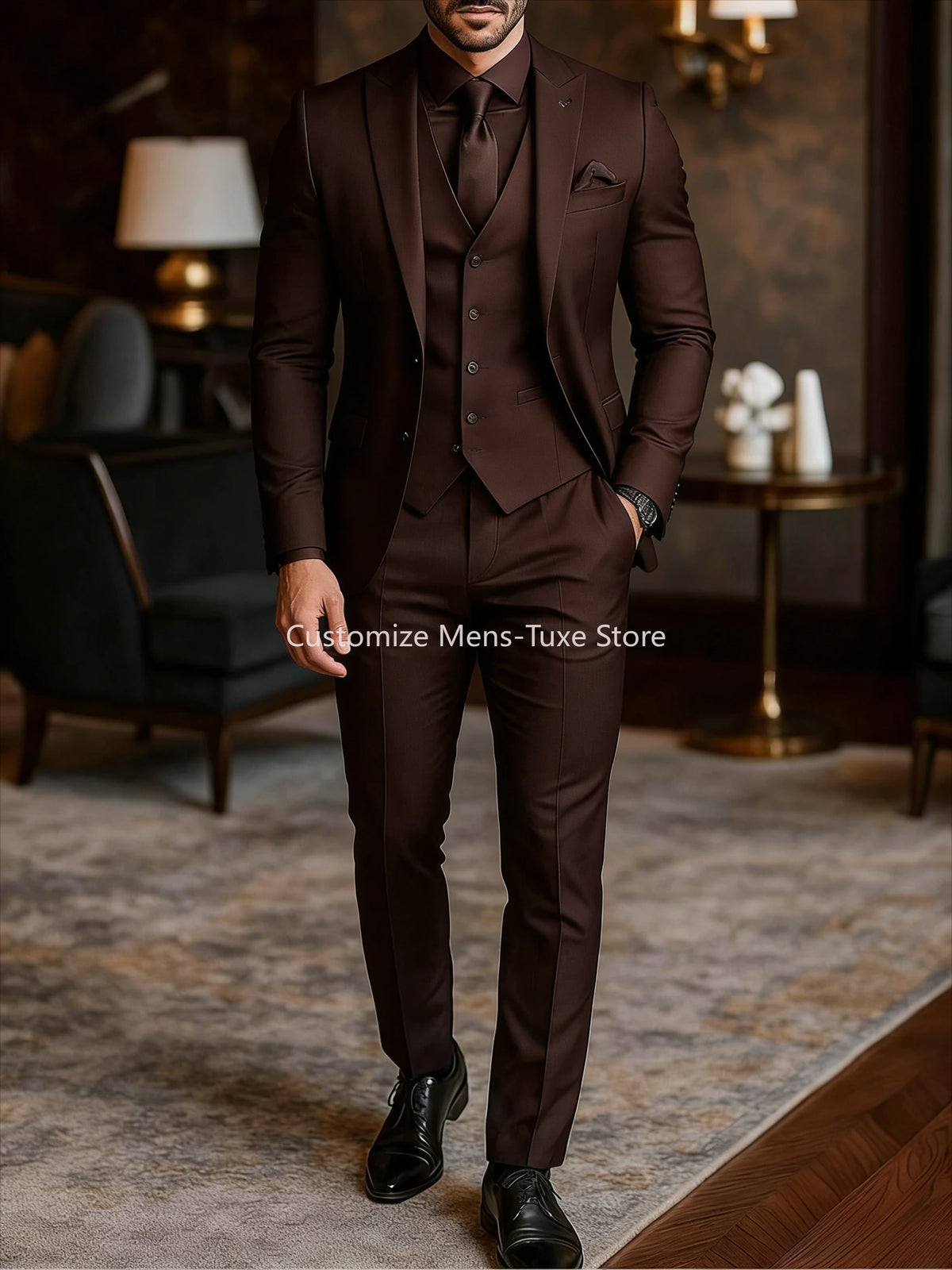 Men 3 Piece Suit Wedding Tuxedo For Groom Slim Fit Suit With Vest  Black Formal Suit Business Men Suits