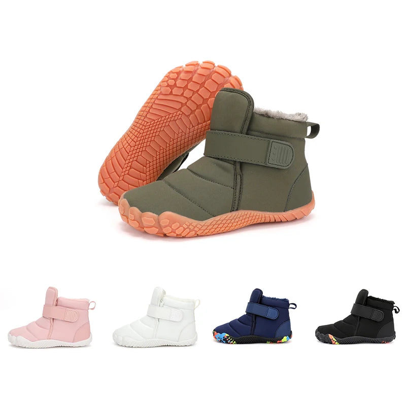 Kids New Wide Toe Barefoot Snow Boots Boys Girls Winter Minimalist Waterproof Sneakers Girls Boys Non-Slip Warm Snow Boots