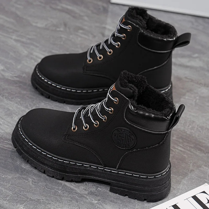 Women's Boots 2026 High Top Workwear Boots British Style Korean Version Thick Soled Lace Up Anti Slip Warm Waterproof Boots