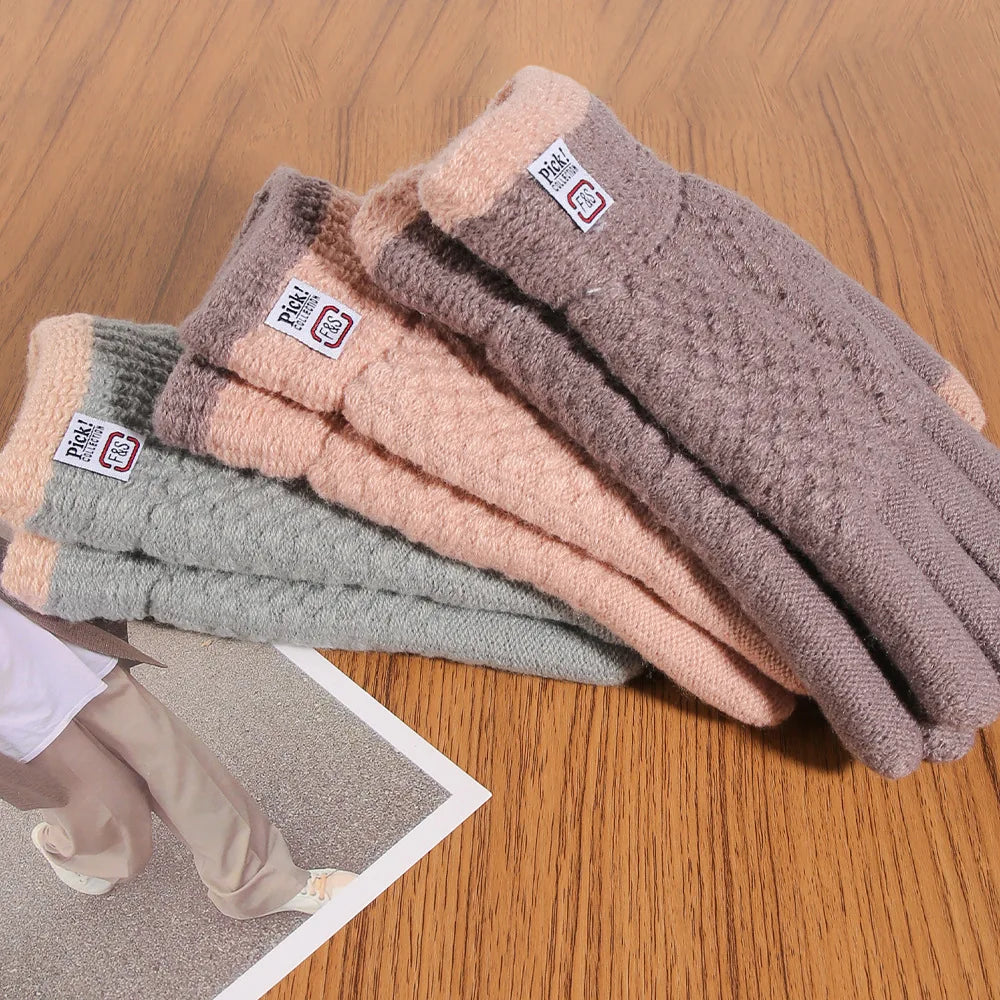 Touch Screen Gloves For Women Winter Warm And Plush Couple Jacquard Outdoor Cycling Cold Resistant Knitted Gloves Warm Simple