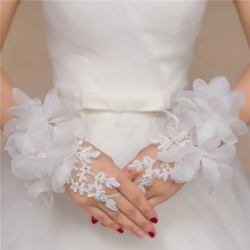 Women Red Lace   Bridal Wrist Floral Gloves Elegant Opera Evening Party Wedding Tea Party Prom Cosplay Gloves