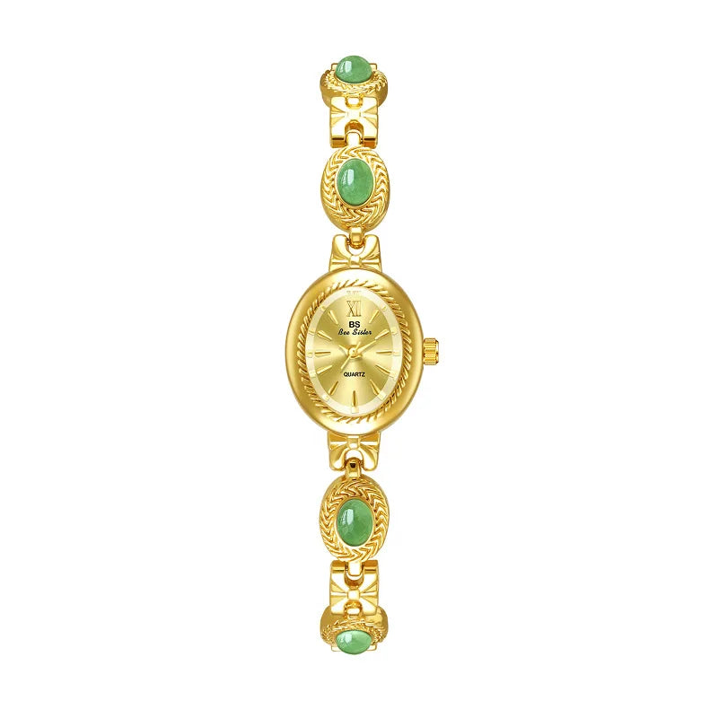Elegant Women's Watch Jade Bracelet Small Clock Original Brand Fashion Quartz Watches Luxury Golden Wristwatch Gifts For Women