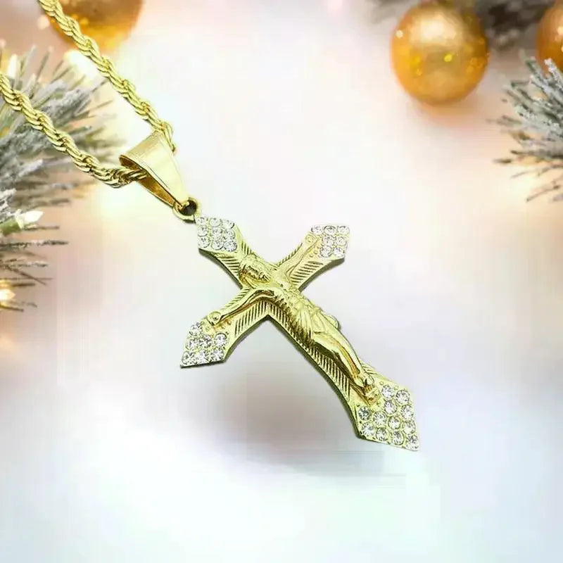 Cross Necklace For Men Jewelry Vintage Hip Hop Jesus Pendant Jewelry Religion Cross Pendants Choker Jewelry Prayer Gift
