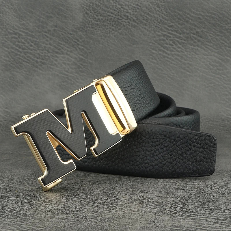 Fashion belts men designer brand cowhide leather high quality M letter Automatic Buckle formal young men leisure Waistband Z277