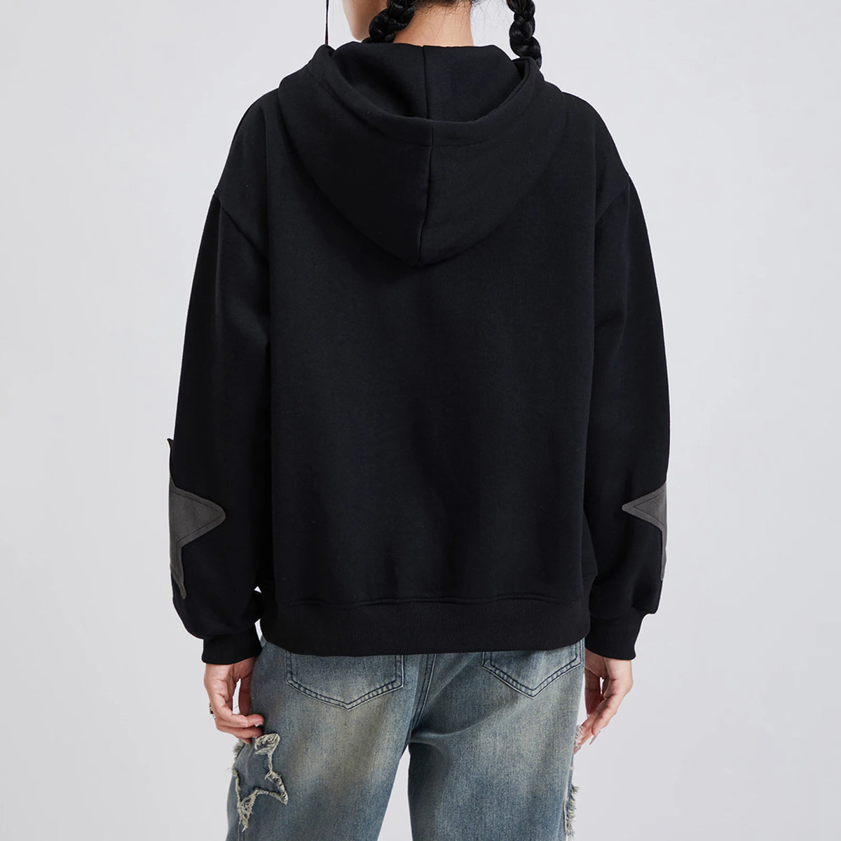 Women's Graphic Hoodie Y2k Zip Up Hoodies Star Patchwork Oversized Sweatshirt with Drawstring Aesthetic Pullover with Hood Shirt