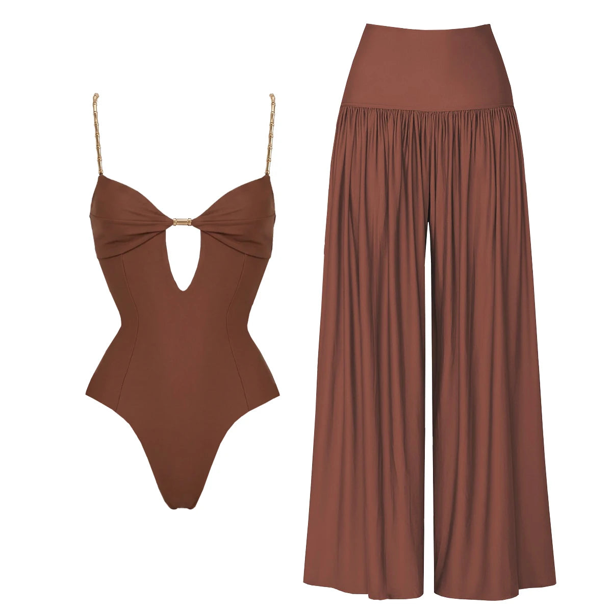 New Solid 3 Pieces Bikinis Sets With Mesh Pants Push Up Beachwear Sexy Women's Swimsuit Cover-ups Strappy Beach Wear