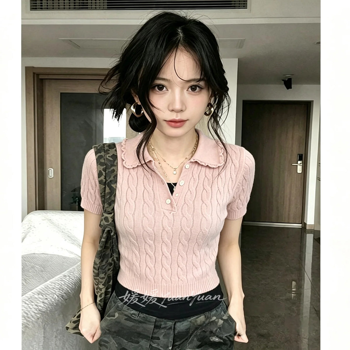 Casual  Ne Knitted Sweater ort Sve Turtlene Pullover Summer Faion Korean Sle Versatile Twisted Flower Design...