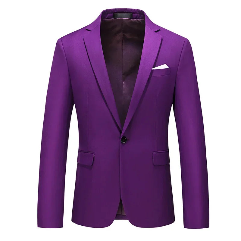 Green Men's Suit Jacket, Single Button V-neck Dress Coat, Fashion Men Slim Blazer, Suitable for All Seasons Terno Masculino