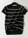 Summer Short Sleeve Striped Pullover Women Sweater Knitted 2022 Sweaters O-Neck Tops Korean Pull Femme Jumper Female White Black