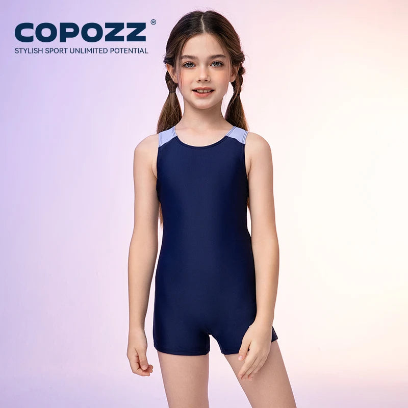 COPOZZ Solid Kids Swimwear Girls Summer One-piece Slim Quick-drying Swimsuit Fashion Hollow Out Sleeveless Children Beachwear