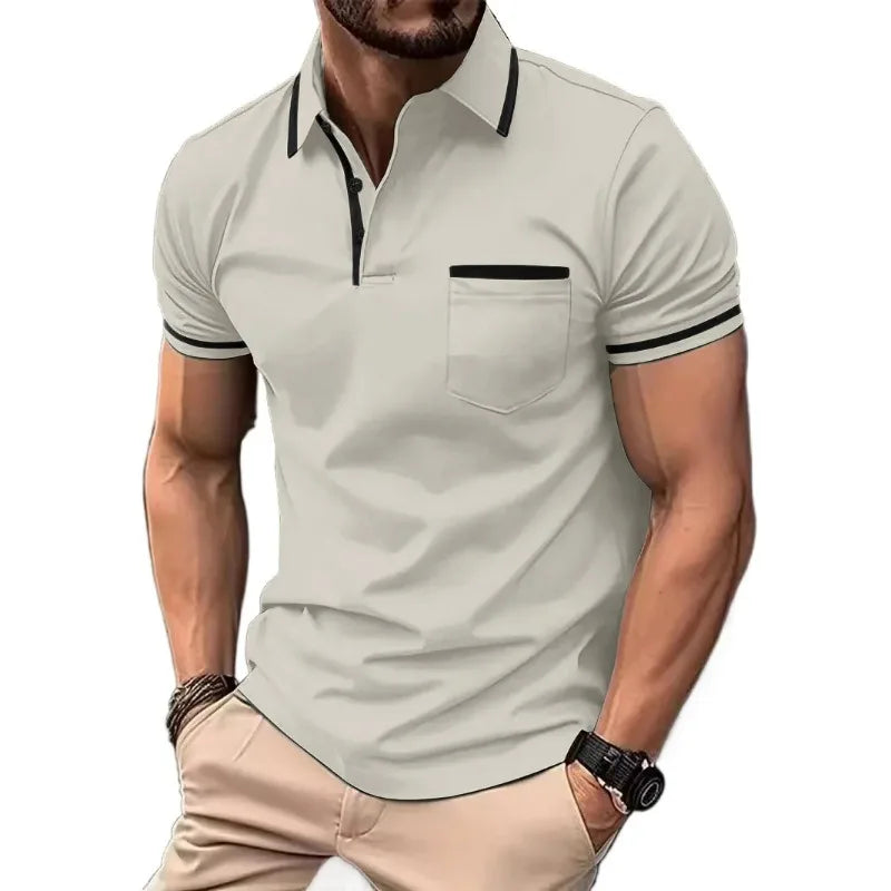 Mens Quarter Zip Polo Breathable Shirts Casual Classic Short Sleeve Contrast Collar Polo T Shirts Lightweight Pockets Streetwear