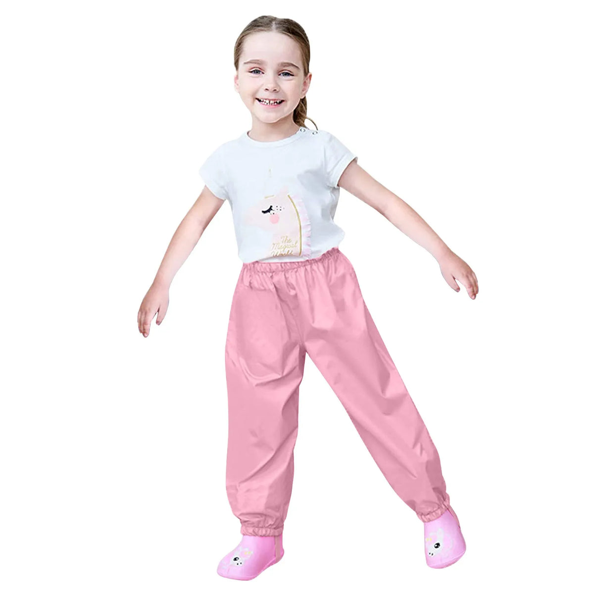 Waterproof Girls Boys Pants Toddler Kids Rain Pants Windproof Mud Trousers Elastic Waist Kids Children Rain Pants