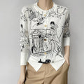 Summer Trendy Fine Imitation Wool Knitted T-Shirt Women's Short-Sleeved Top Graffiti Digital Jacquard Pullover Ladies Sweater