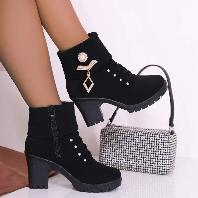 Women High Heel Ankle Boots Autumn Winter Booties  2024 New Fashion  Shoes Brown Black Short Boot Female Botas De Mujer