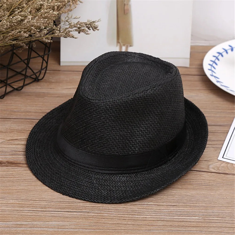 Children Kids Summer Beach Straw Hat Jazz Panama Breathable Hat Large Brim Outdoor Breathable Hats Girls Boy Sunhat