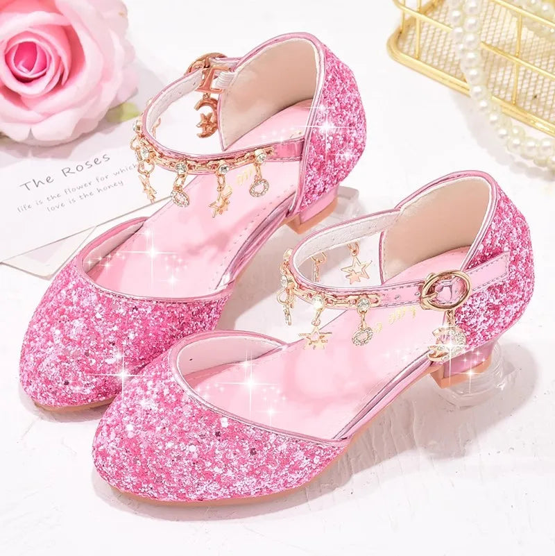Dancing Shoes Due To Gold for Girls Glitter Shoes Heels Girls Princess Flowergirl Dresses Golden Girl Child Shoe for Wed