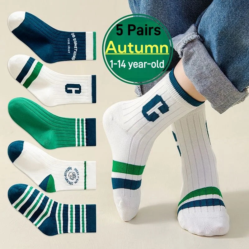 5 Pairs Children's Socks Spring Autumn Socks Kids Boys Cotton Socks Baby Cartoon Pattern Medium Sock