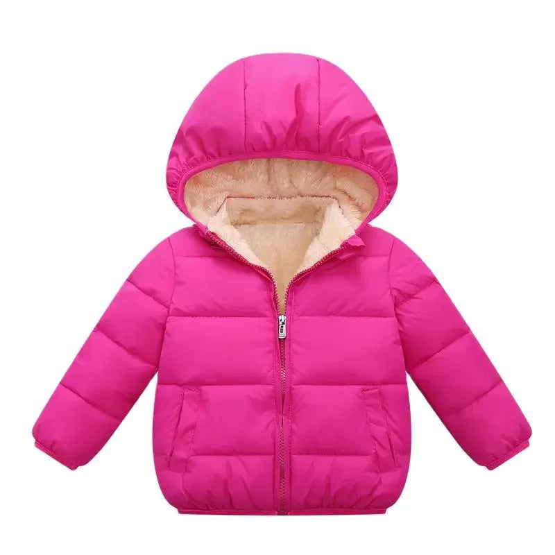 Baby Kids Coats Winter Thick Jackets For Boys Warm Plush Thicken Outerwear For Girls Fur Hooded Jacket Children Plush Thick Coat