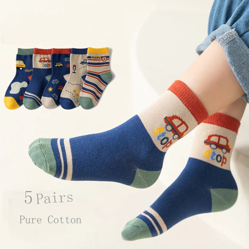 Children's Car Socks Boys Mid-tube Socks Kids Sports Four Season Cotton Socks Skin-friendly 2-12Years old