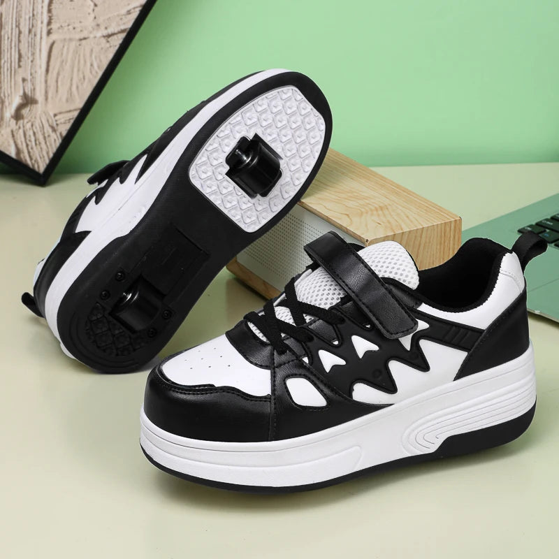 Childrens Roller Skates Shoes Sport Sneakers Breathable Parkour Two Wheel Detachable Sliding Style Sports Boys Girls Kids Shoes