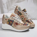 Bohemian Style Wedge Heel Sneakers Women Autumn 2025 Geometric Pattern Casual Sports Shoes Woman Lightweight Platform Sneakers
