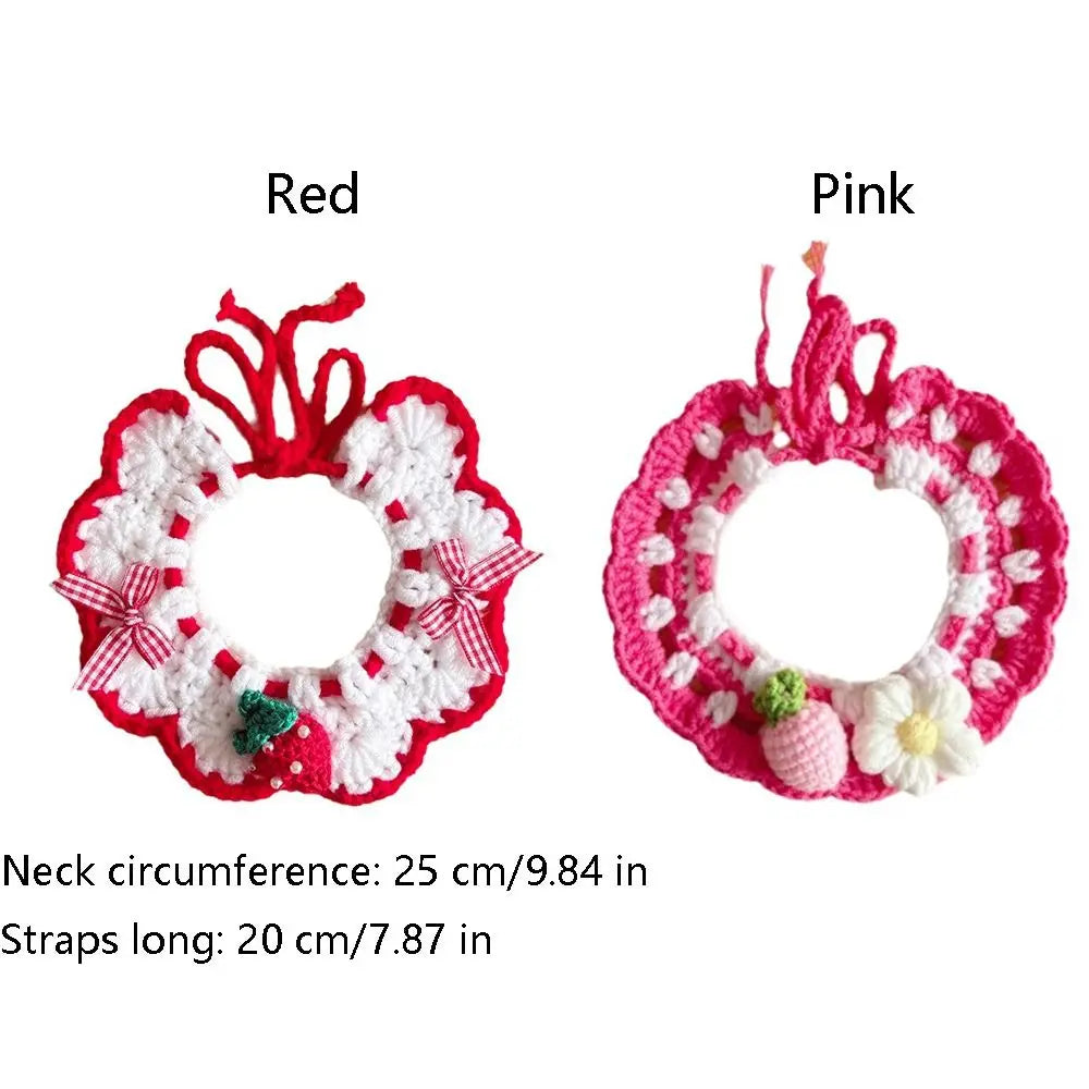 Pet Accessories Adjustable Flower Pet Scarf Bib Sweet Handmade Cat Strawberry Collar Decorative Cozy Cat Woven Bib Photo Shoots