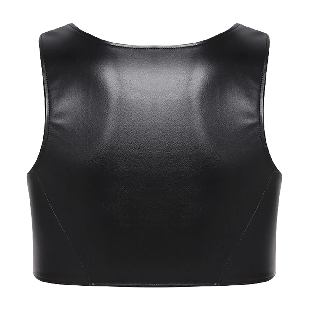 PU Leather Latex Vest for Men Casual Sleeveless Jacket Motorcycle Costume Low Square Neck Front Zipper Matte Outerwear Clubwear
